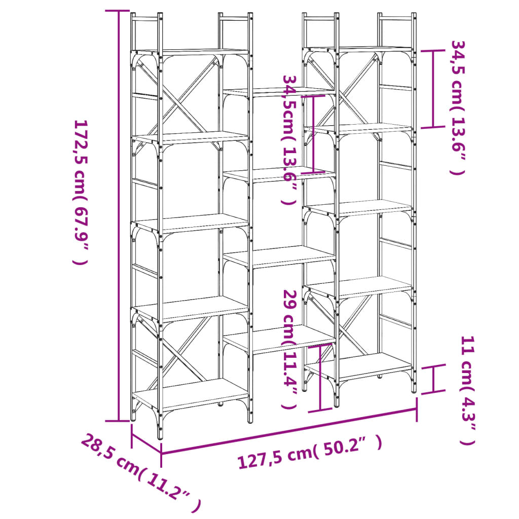 vidaXL Knižnica čierna 127,5x28,5x172,5 cm kompozitné drevo