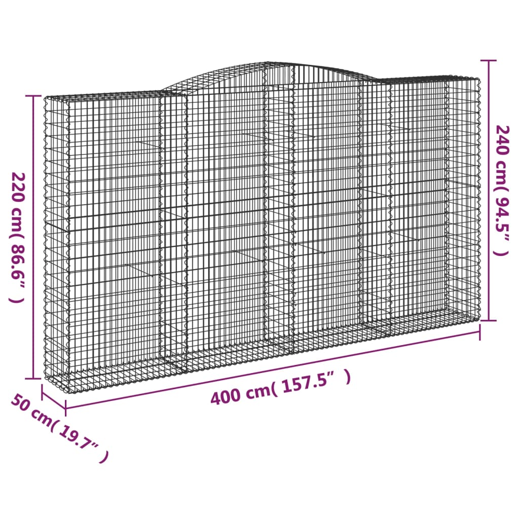 vidaXL Oblúkový gabiónový kôš 15ks 400x50x220/240cm pozinkované železo