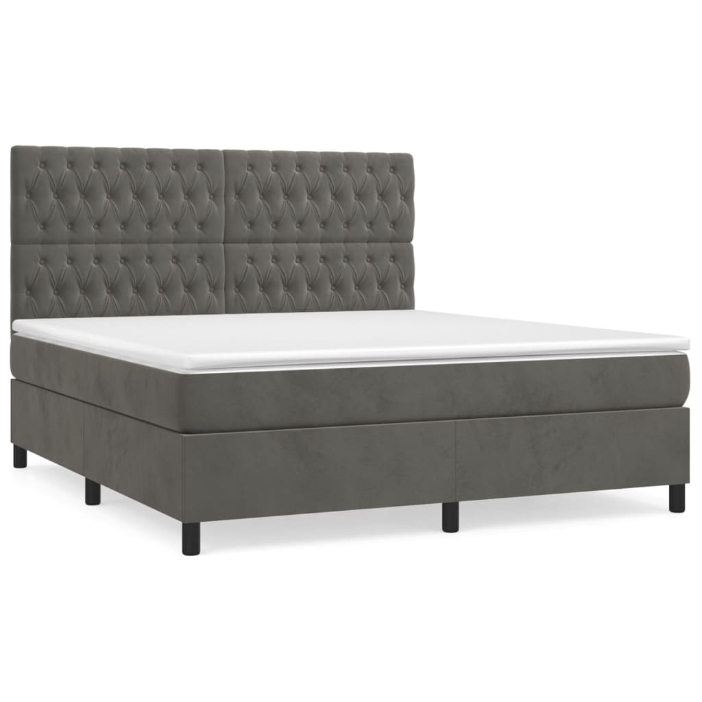 vidaXL Posteľný rám boxspring s matracom tmavosivý 180x200 cm zamat