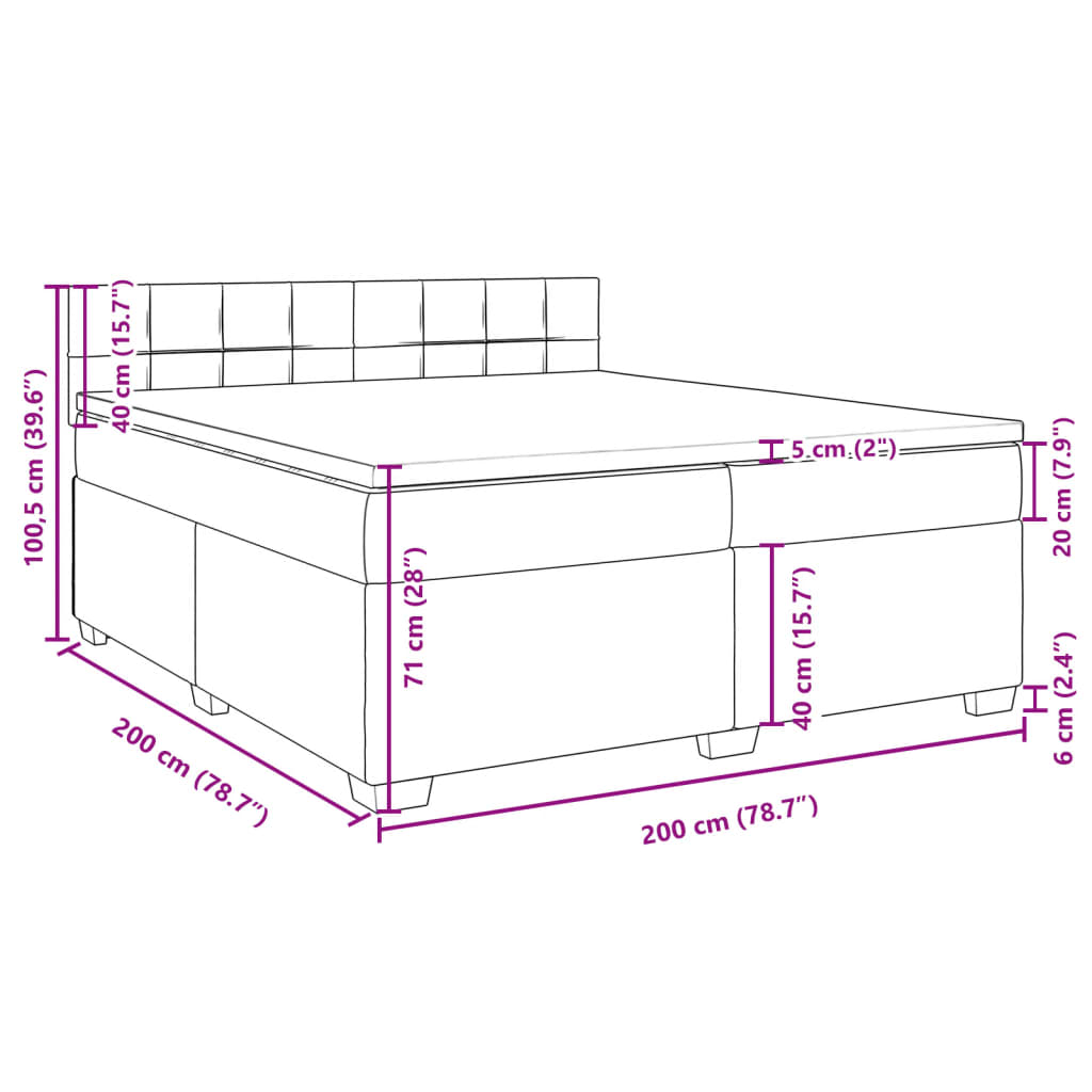 vidaXL Posteľný rám boxsping s matracom bledosivý 200x200 cm zamat