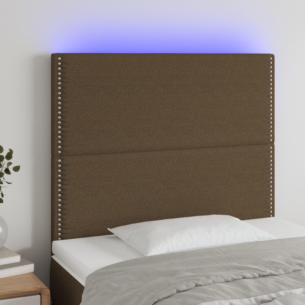 vidaXL Čelo postele s LED tmavohendé 160x7x118/128 cm látka