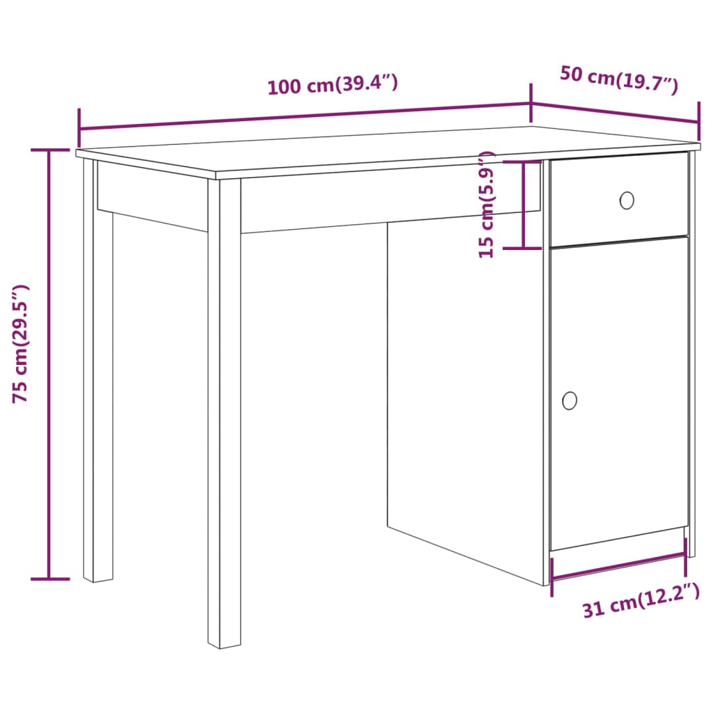 vidaXL Stolík 100x50x75 cm masívne borovicové drevo