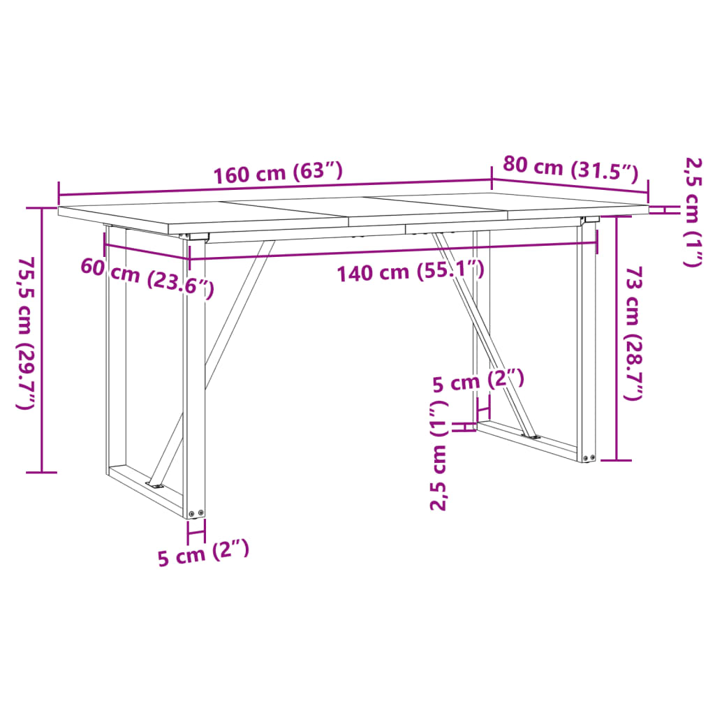 vidaXL Jedálenský stolík v tvare O 160x80x75,5 cm borovica a liatina