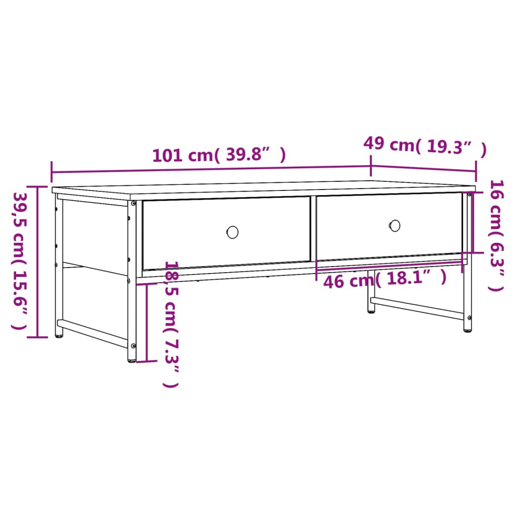 vidaXL Konferenčný stolík dub sonoma 101x49x39,5 cm kompozitné drevo