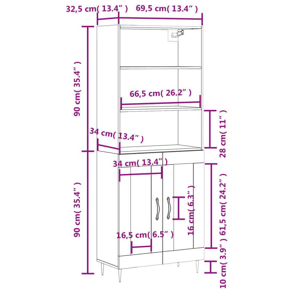 vidaXL Vysoká skrinka hnedý dub 69,5x34x180 cm spracované drevo