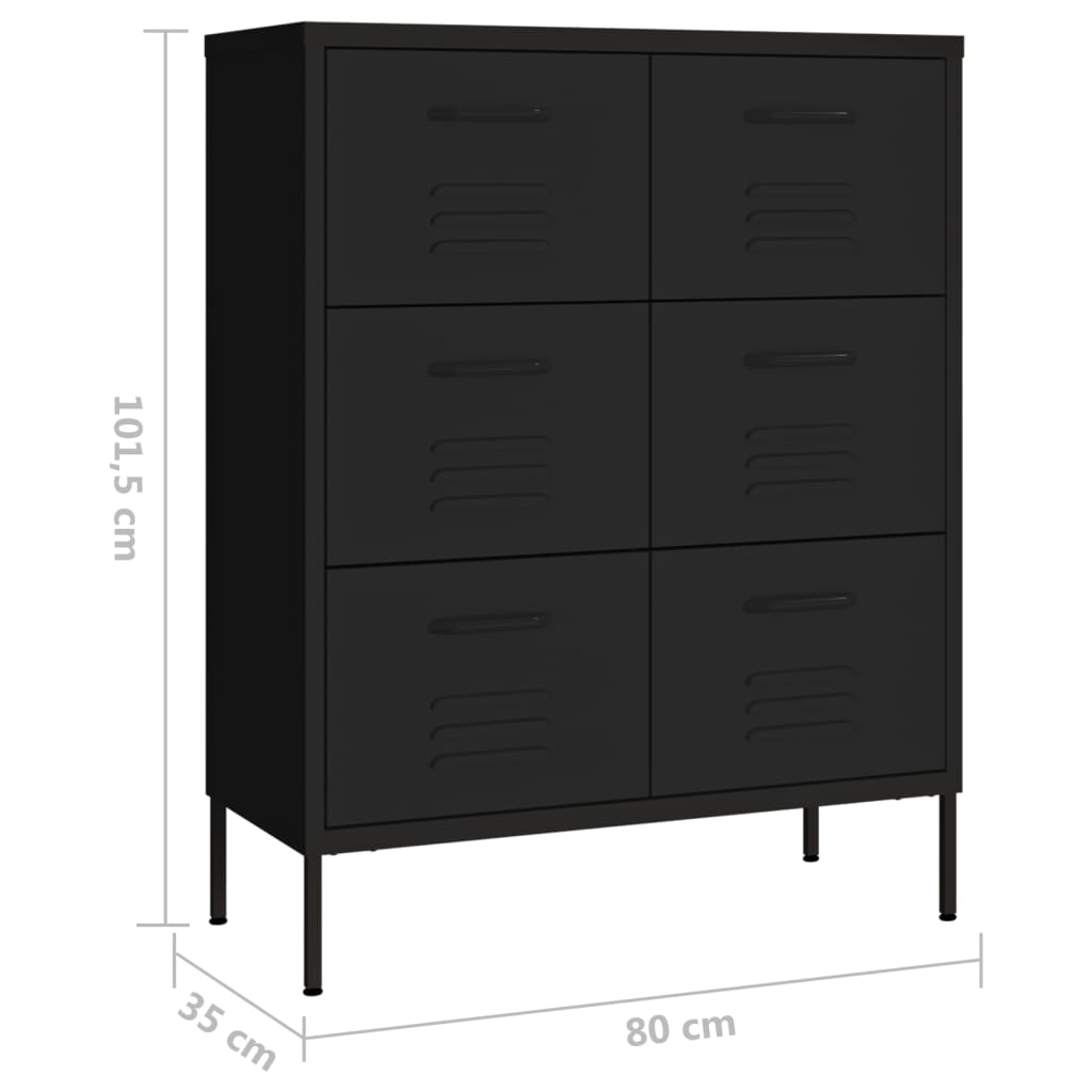 vidaXL Zásuvková skrinka čierna 80x35x101,5 cm oceľ