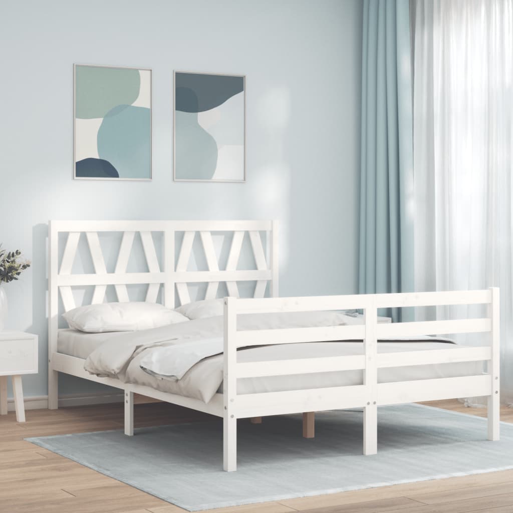 vidaXL Rám postele s čelom biely 140x190 cm masívne drevo