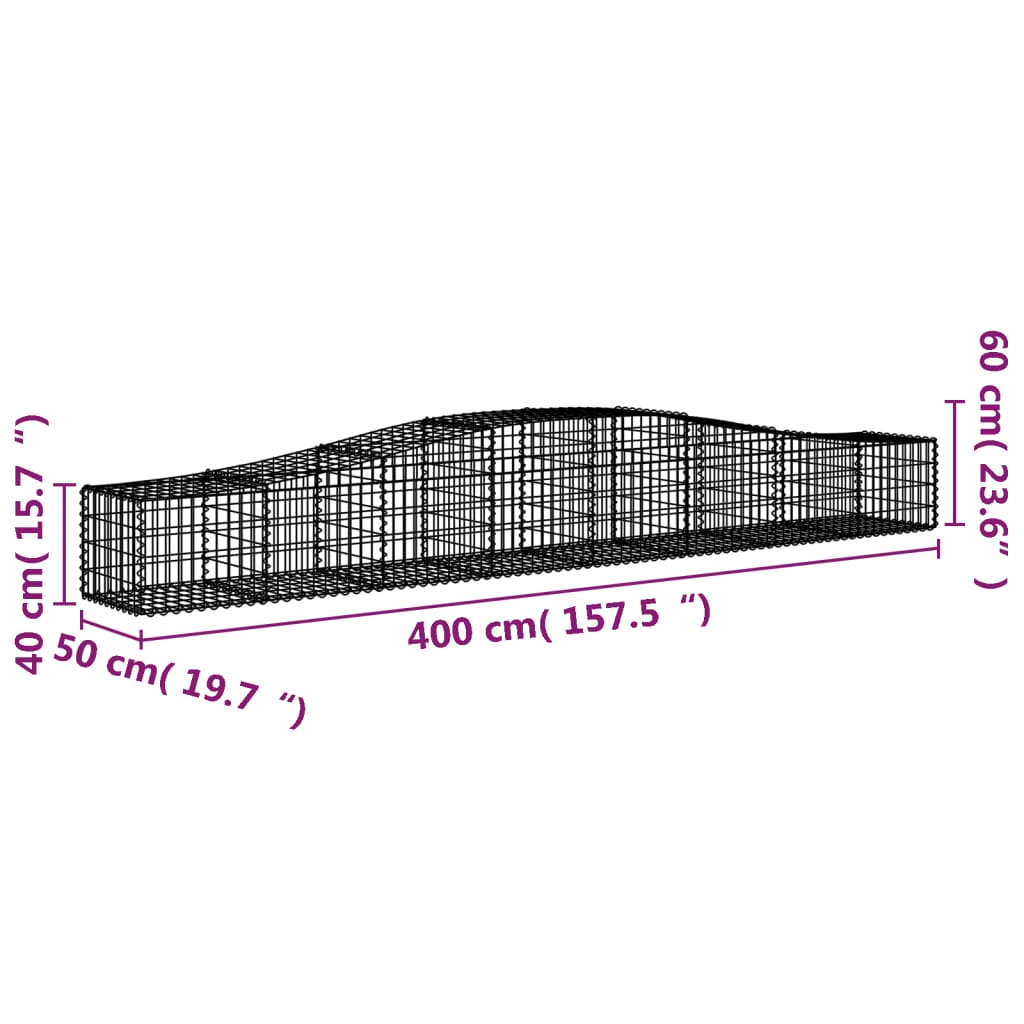 vidaXL Oblúkový gabionový kôš 4 ks 400x50x40/60 cm pozinkované železo