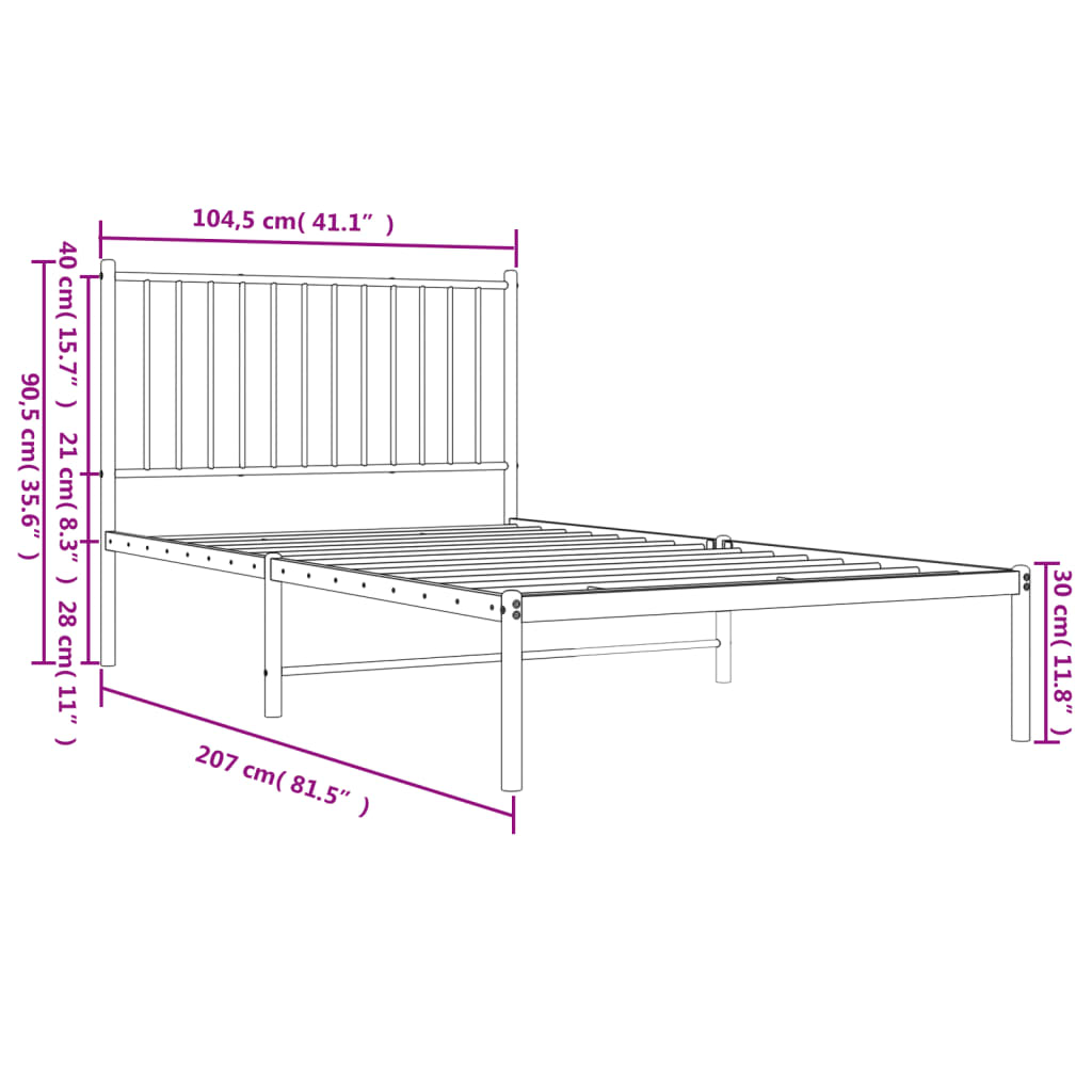 vidaXL Kovový rám postele s čelom biely 100x200 cm