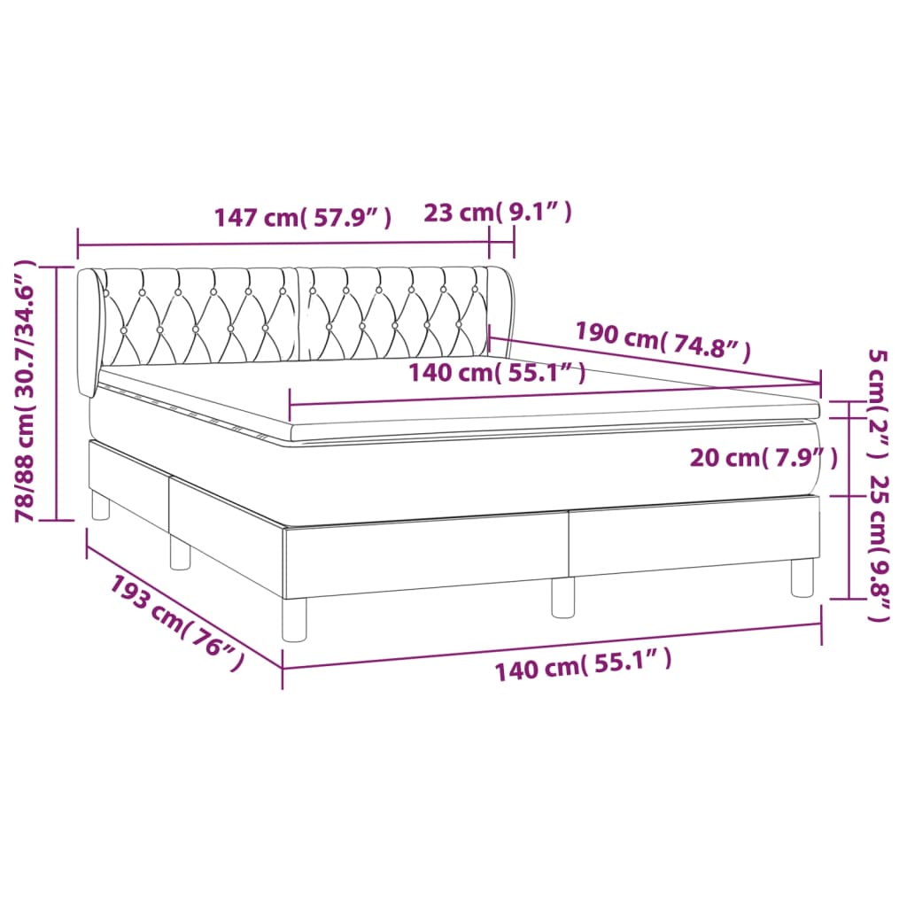 vidaXL Posteľný rám boxspring s matracom čierny 140x190 cm zamat