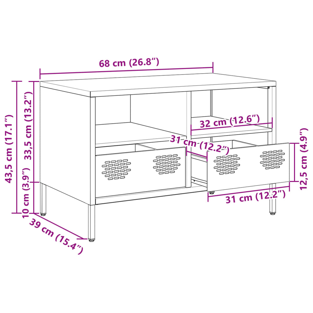 vidaXL TV skrinka antracitová 68x39x43,5 cm oceľ valcovaná za studena