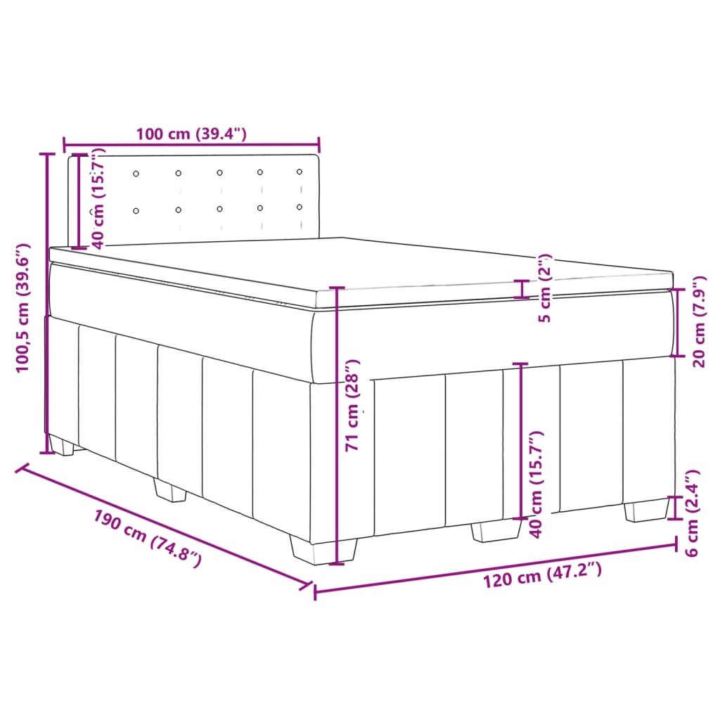 vidaXL Boxspring posteľ s matracom, tmavosivá 120x190 cm, látka