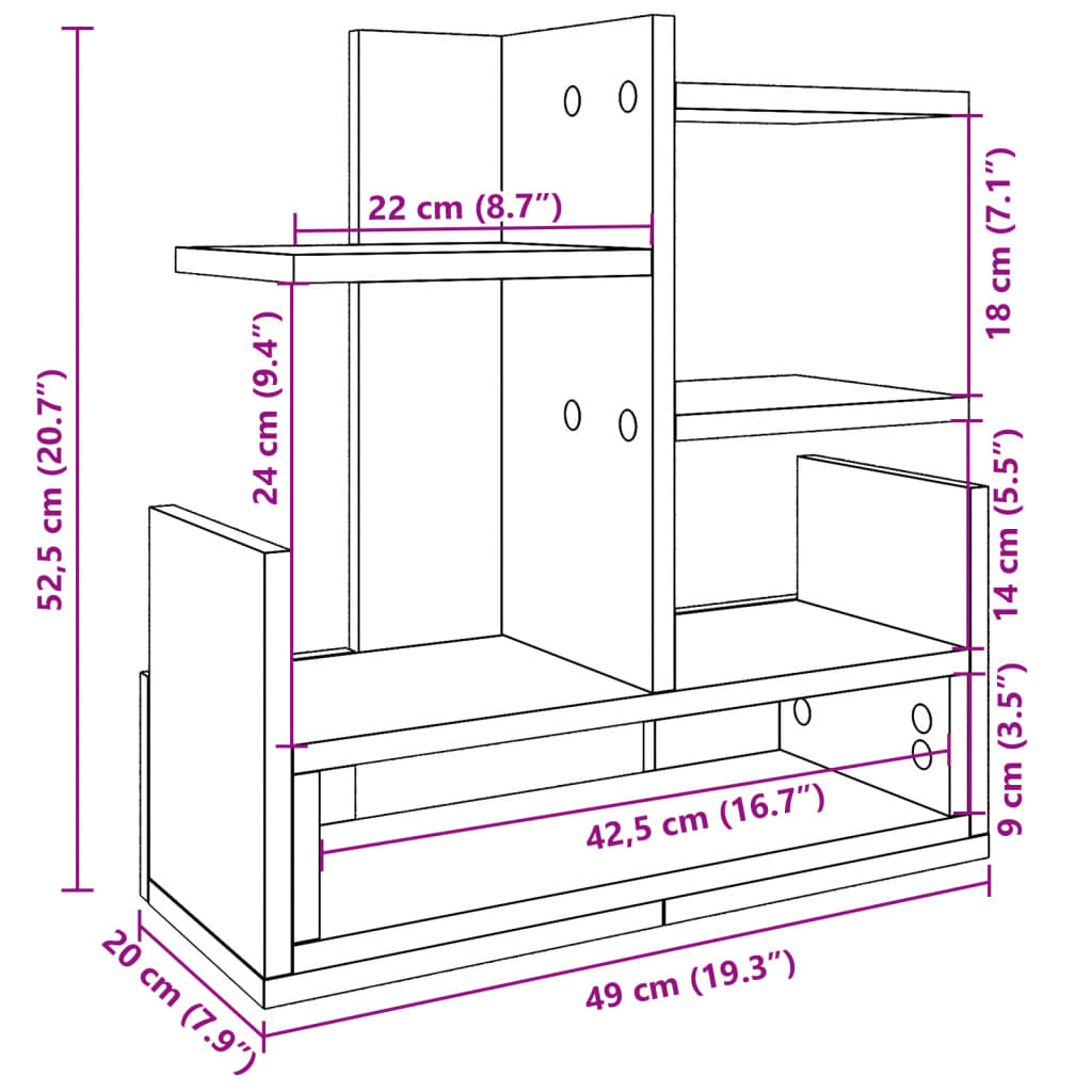 vidaXL Organizér na stôl, tmavý dub 49x20x52,5 cm, kompozitné drevo