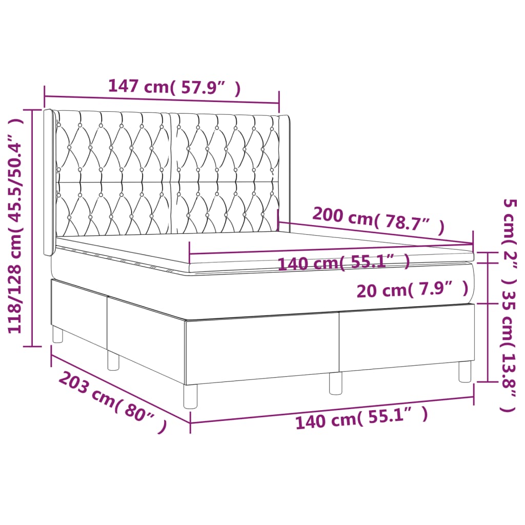 vidaXL Posteľ boxsping s matracom a LED čierna 140x200 cm látka