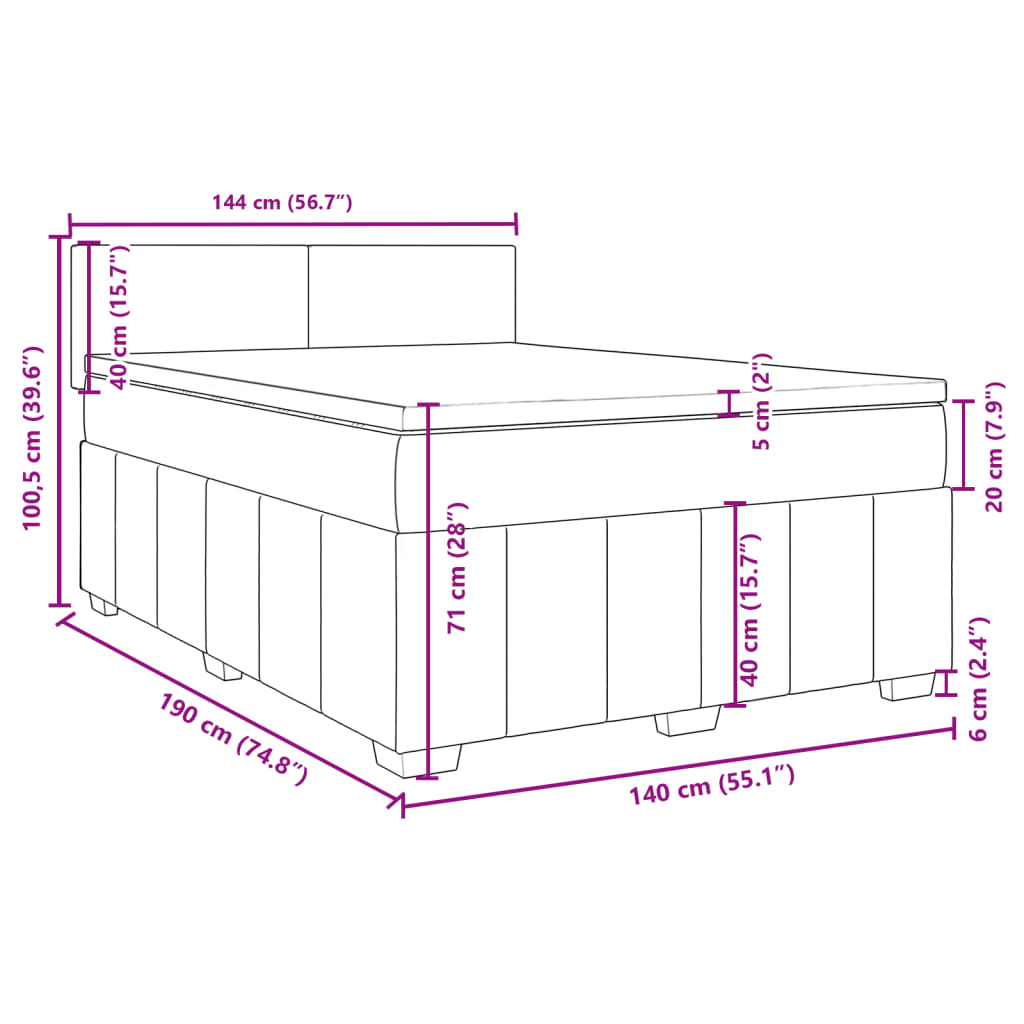 vidaXL Boxspring posteľ s matracom krémový 140x190 cm látka