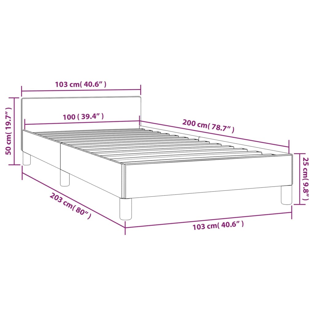 vidaXL Rám postele s čelom tmavosivý 100x200 cm zamat