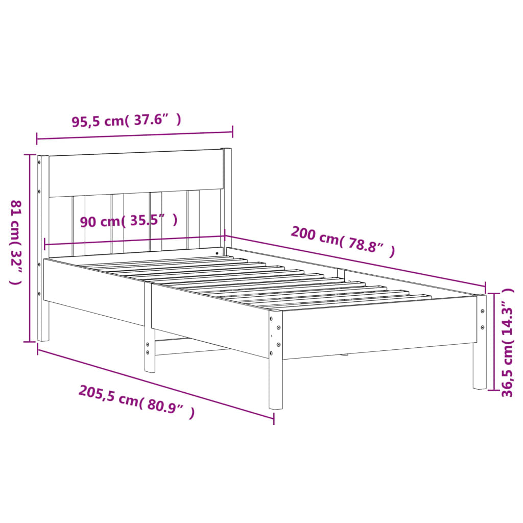 vidaXL Posteľ bez matraca 90x200 cm masívna borovica