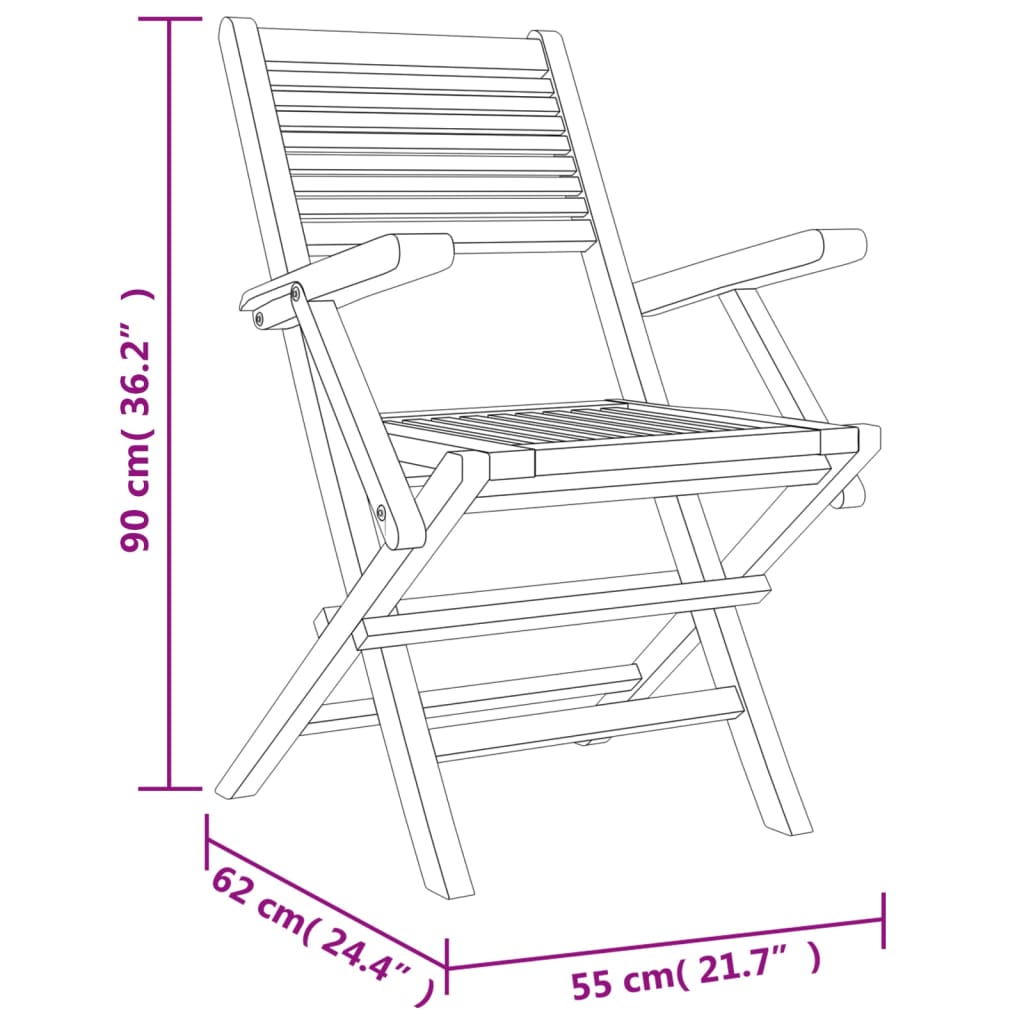 vidaXL Skladacie záhradné stoličky 2 ks 55x62x90 cm tíkový masív