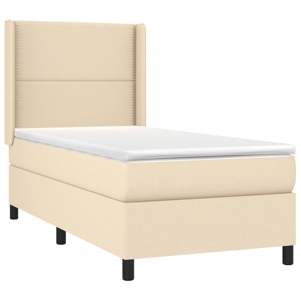 vidaXL Posteľný rám boxspring s matracom krémový 90x190 cm látka