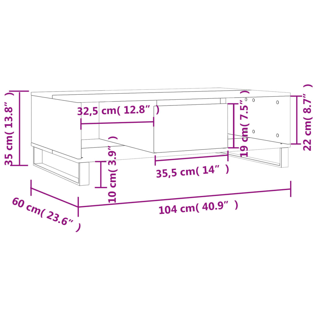 vidaXL Konferenčný stolík dymový dub 104x60x35 cm kompozitné drevo