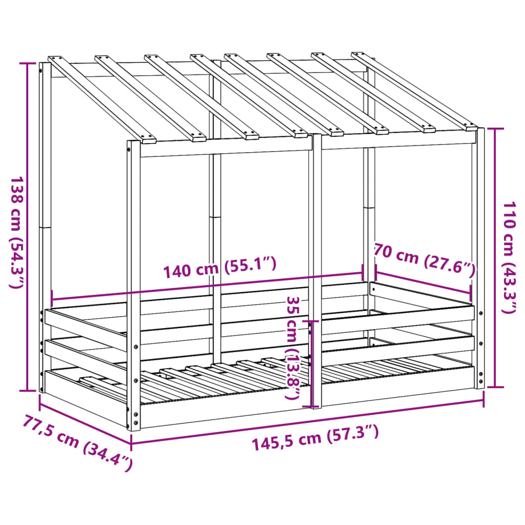 vidaXL Detská posteľ so strechou 70x140 cm borovicový masív