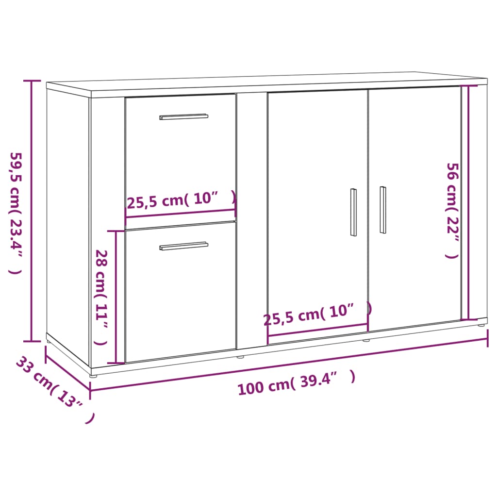 vidaXL Komoda dub sonoma 100x33x59,5 cm spracované drevo