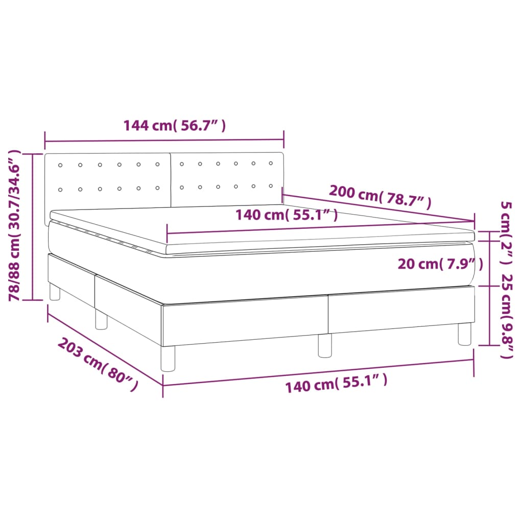 vidaXL Posteľný rám boxspring s matracom modrý 140x200 cm látka