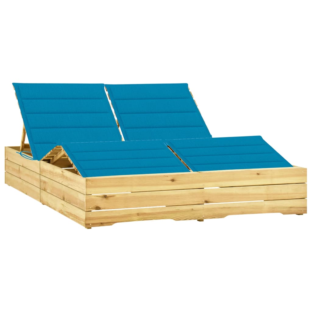 vidaXL Dvojité ležadlo a modré podložky impregnované borovicové drevo