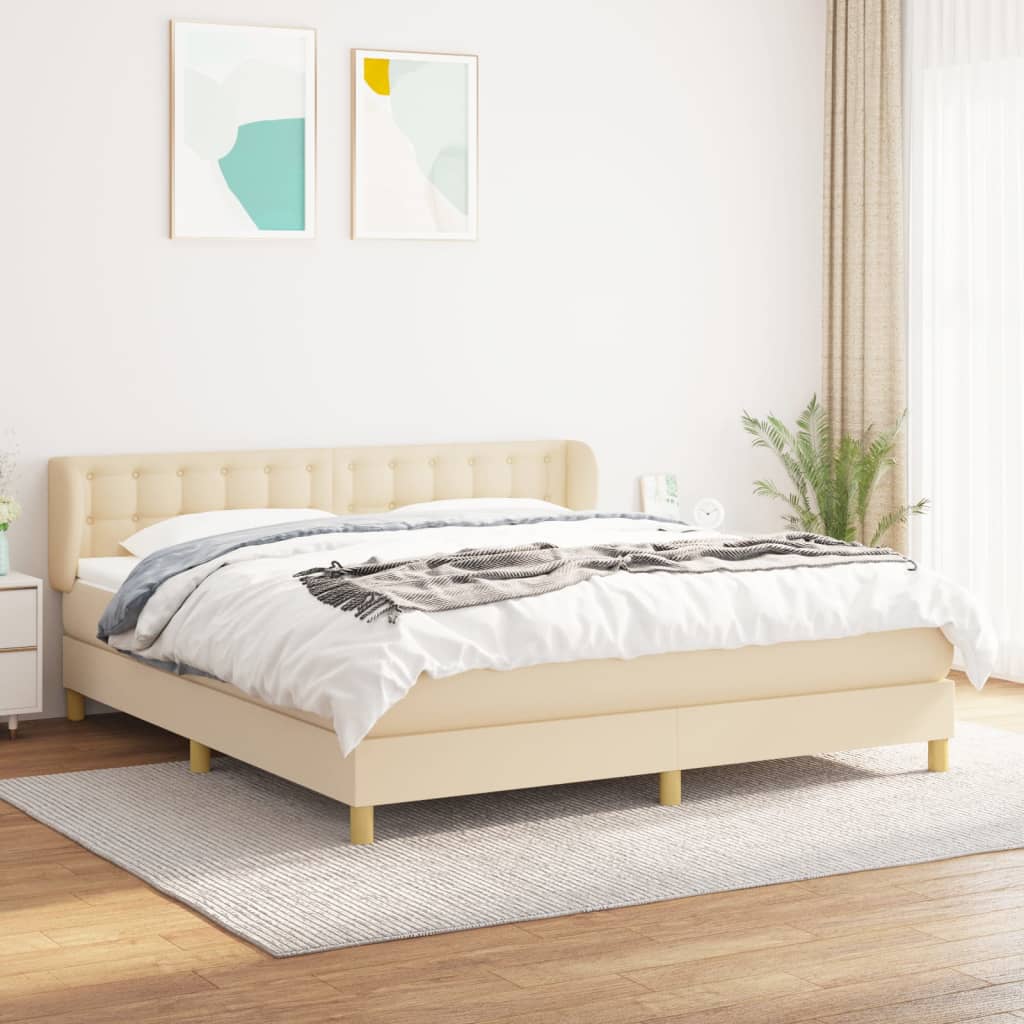 vidaXL Posteľný rám boxspring s matracom krémový 160x200 cm látka