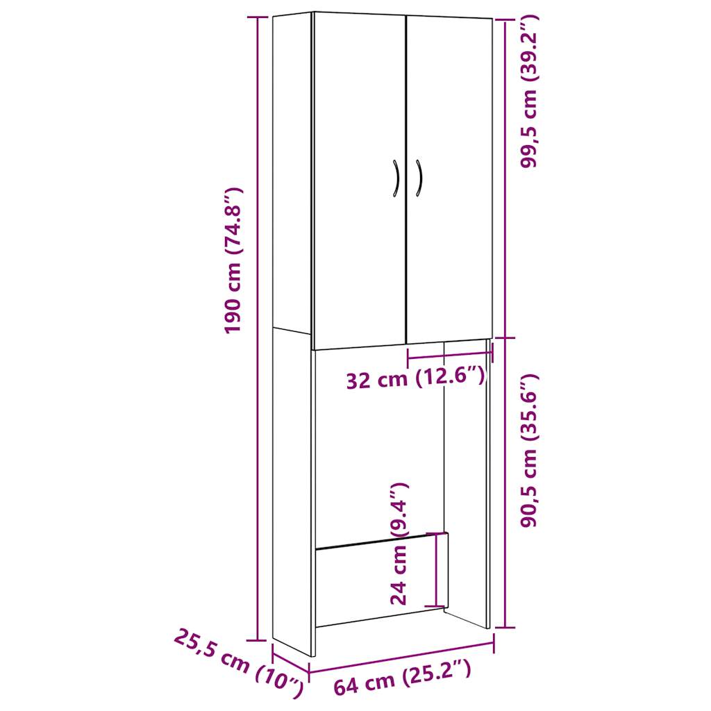 vidaXL Skrinka na práčku, staré drevo 64x25,5x190 cm