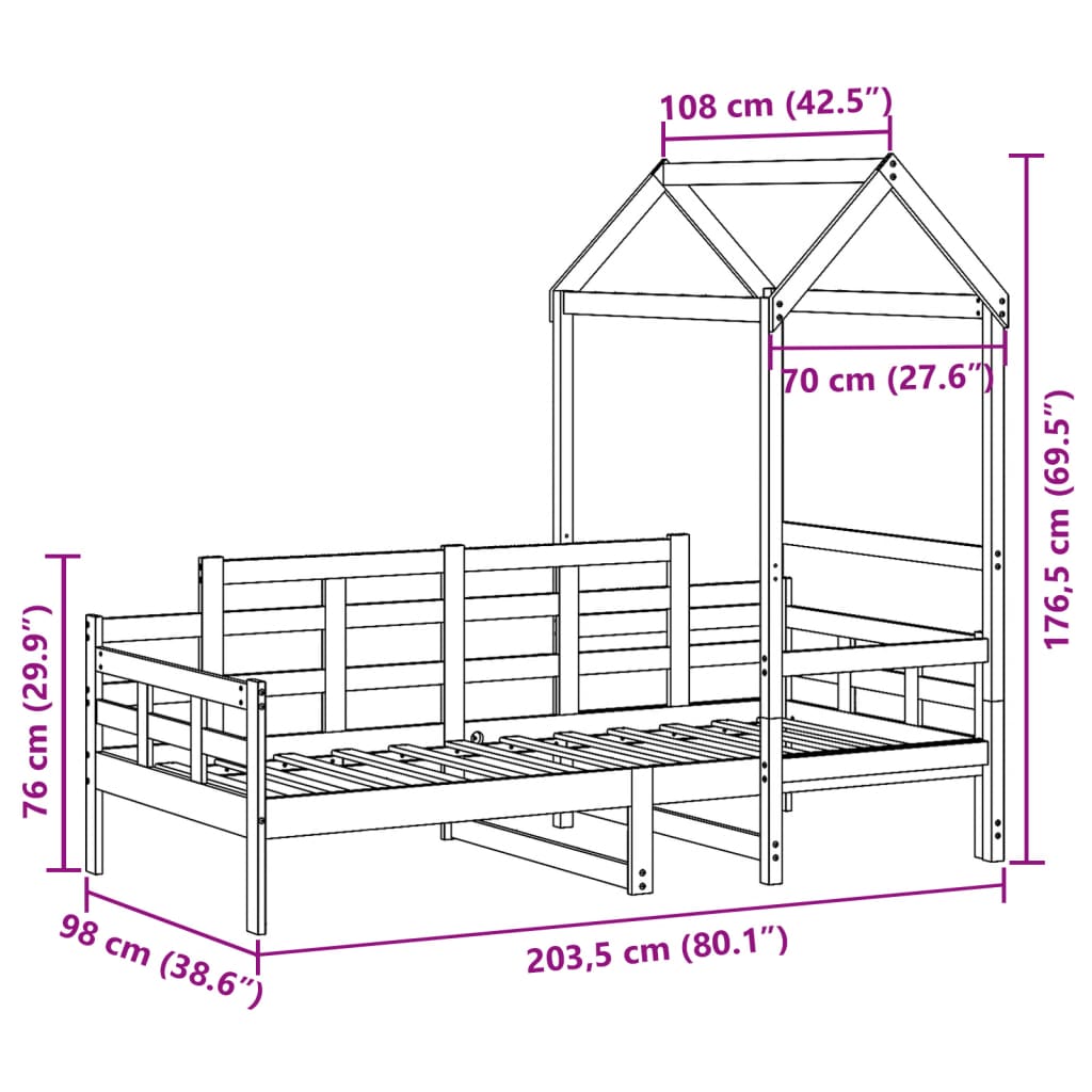 vidaXL Denná posteľ so strieškou 90x200 cm borovicový masív