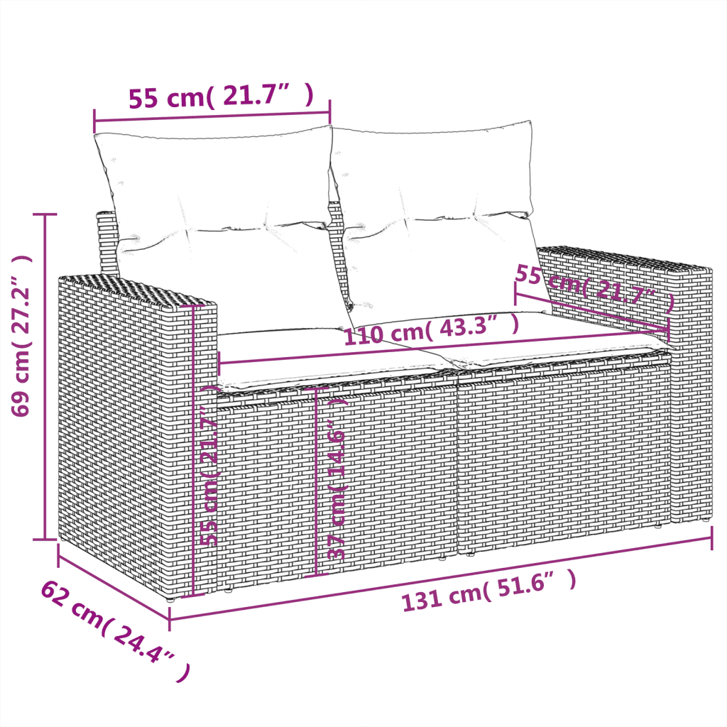 vidaXL 4-dielna záhradná sedacia súprava s vankúšmi hnedá polyratanová