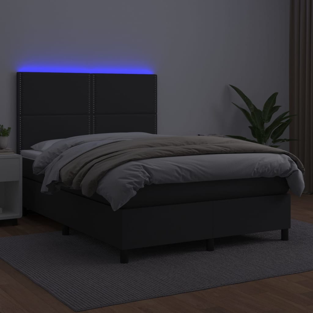 vidaXL Boxspring posteľ s matracom a LED čierny 140x190 cm umelá koža