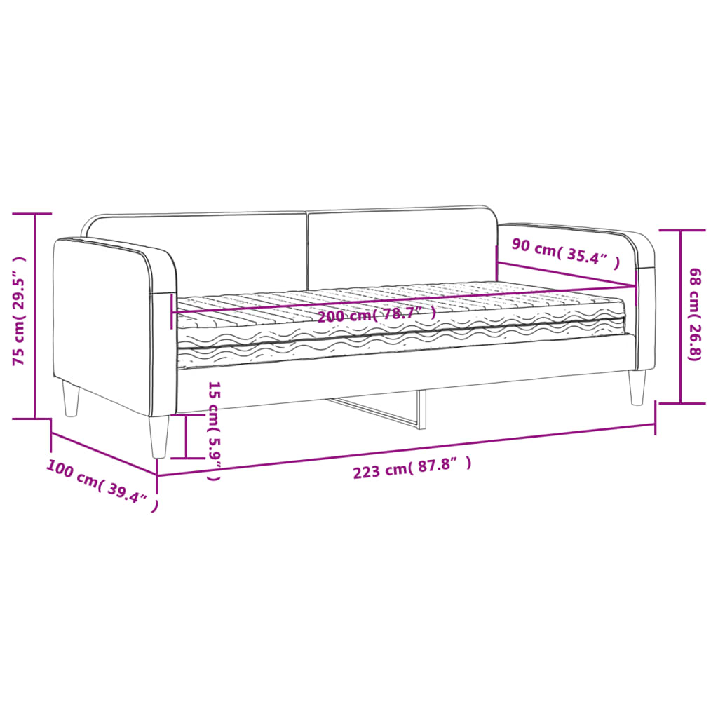 vidaXL Denná posteľ s matracom sivohnedá 90x200 cm látka