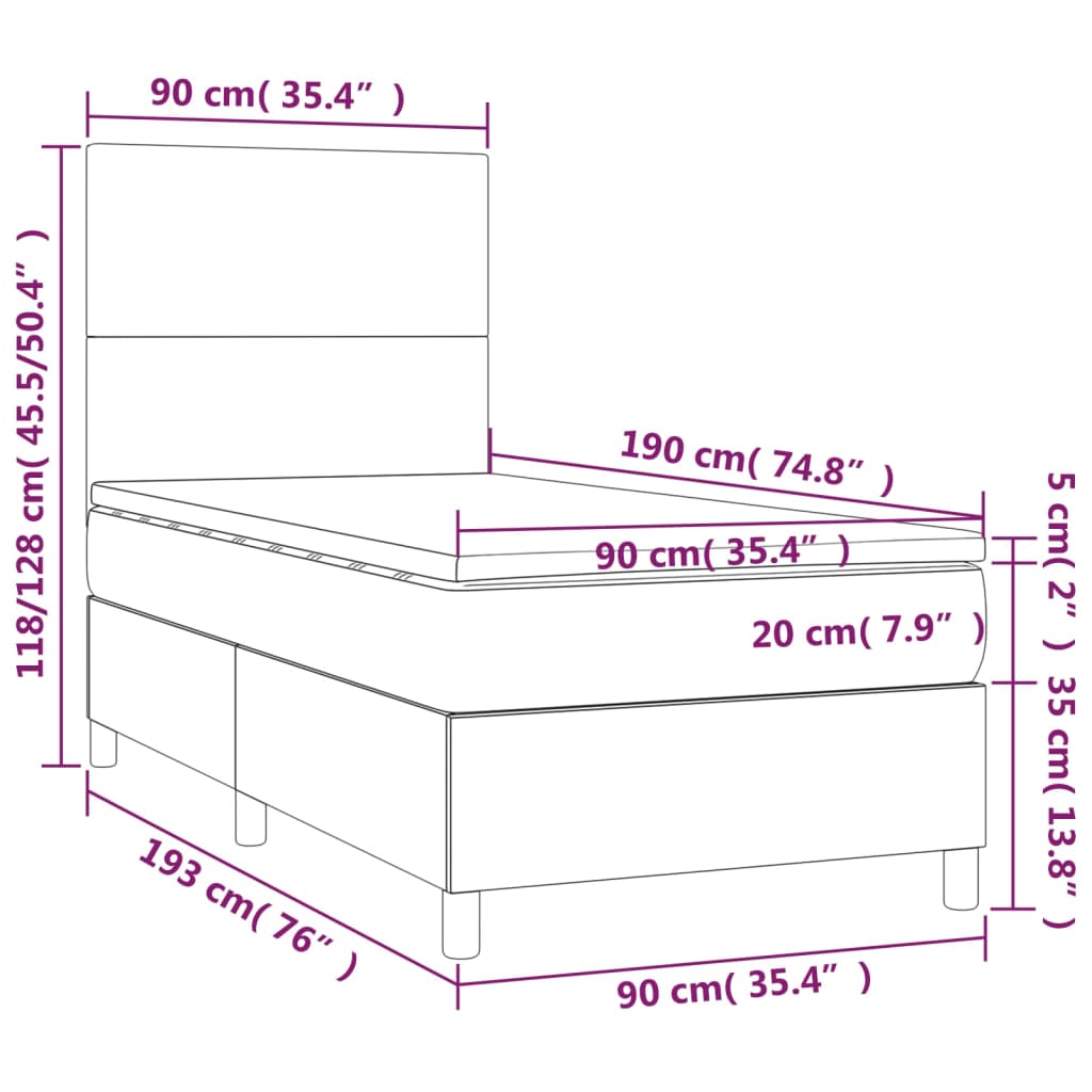 vidaXL Boxspring posteľ s matracom a LED čierna 90x190 cm umelá koža