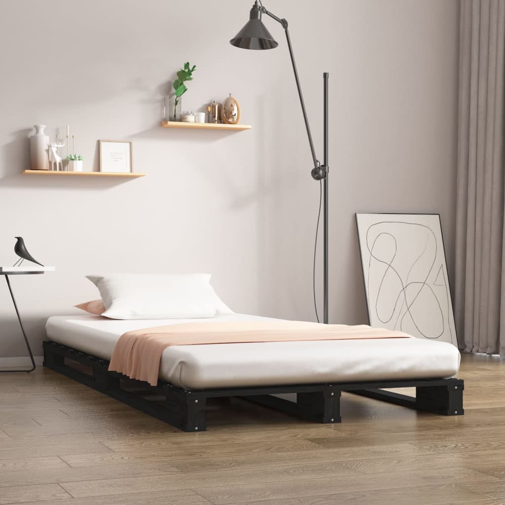 vidaXL Paletová posteľ, čierna 75x190cm, borovica malé jednolôžko