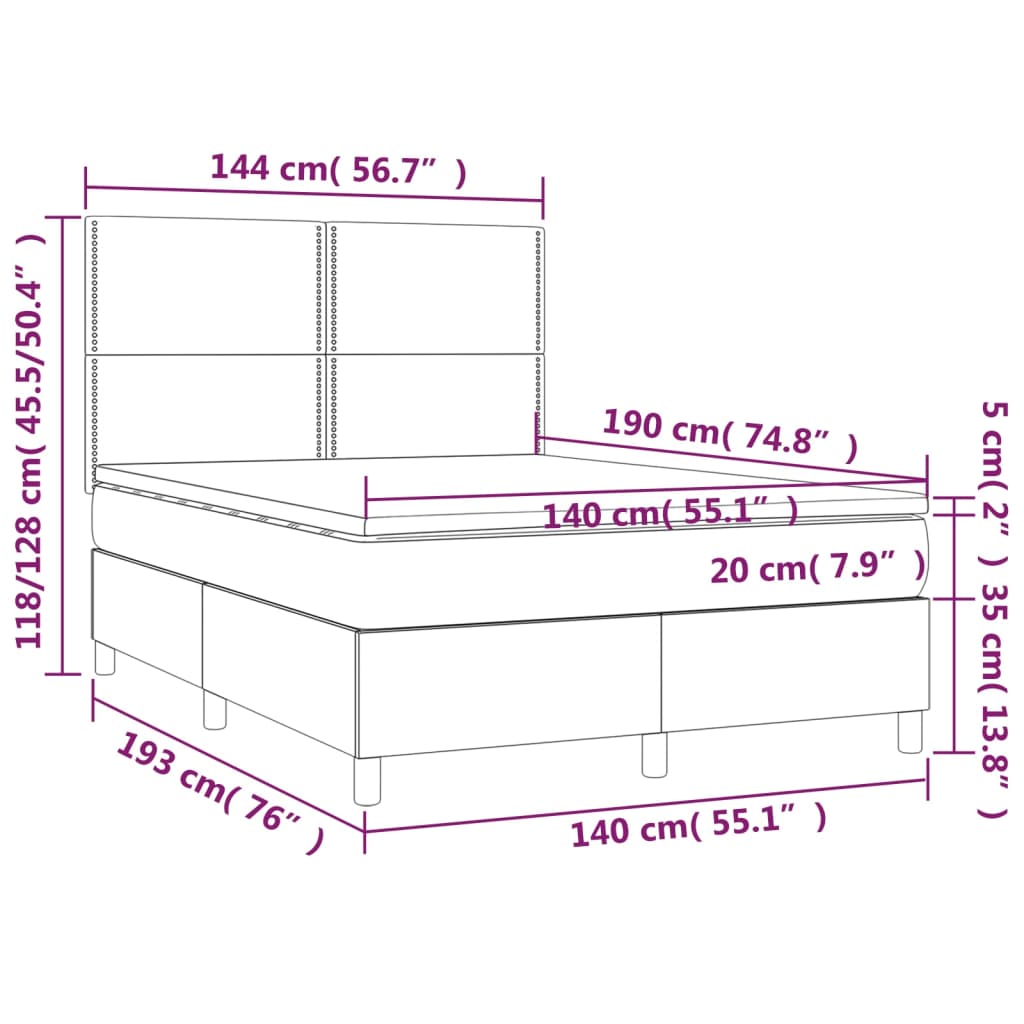 vidaXL Posteľný rám boxsping s matracom tmavomodrý 140x190 cm zamat