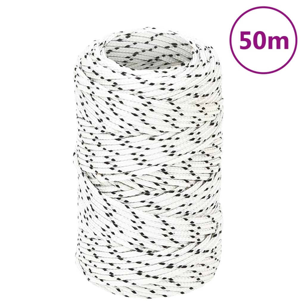 vidaXL Pletené lodné lano biele 2 mm x 50 m polyester