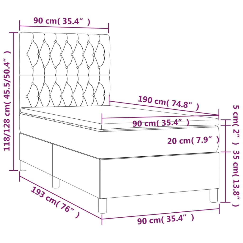 vidaXL Posteľ boxsping s matracom a LED modrá 90x190 cm látka