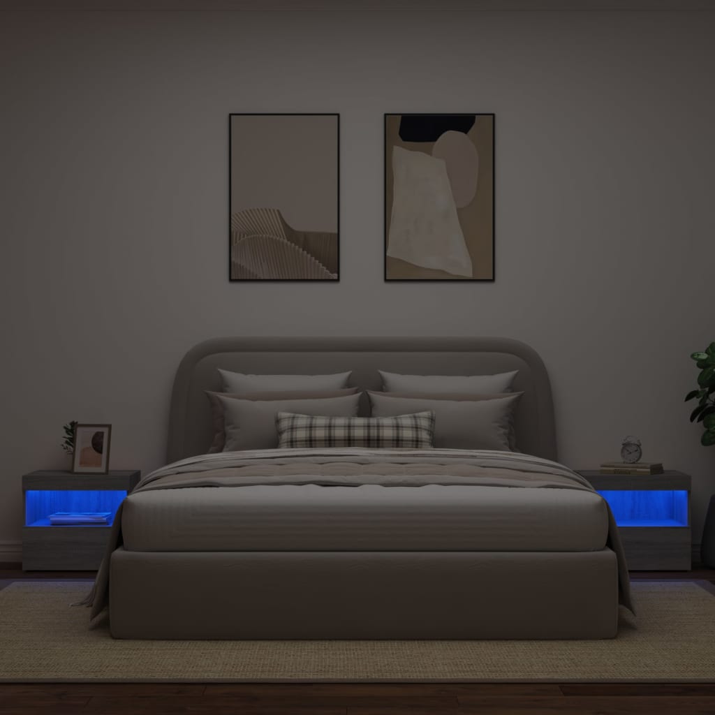 vidaXL Nočné stolíky s LED svetlami 2 ks sivý dub sonoma 50x40x45 cm