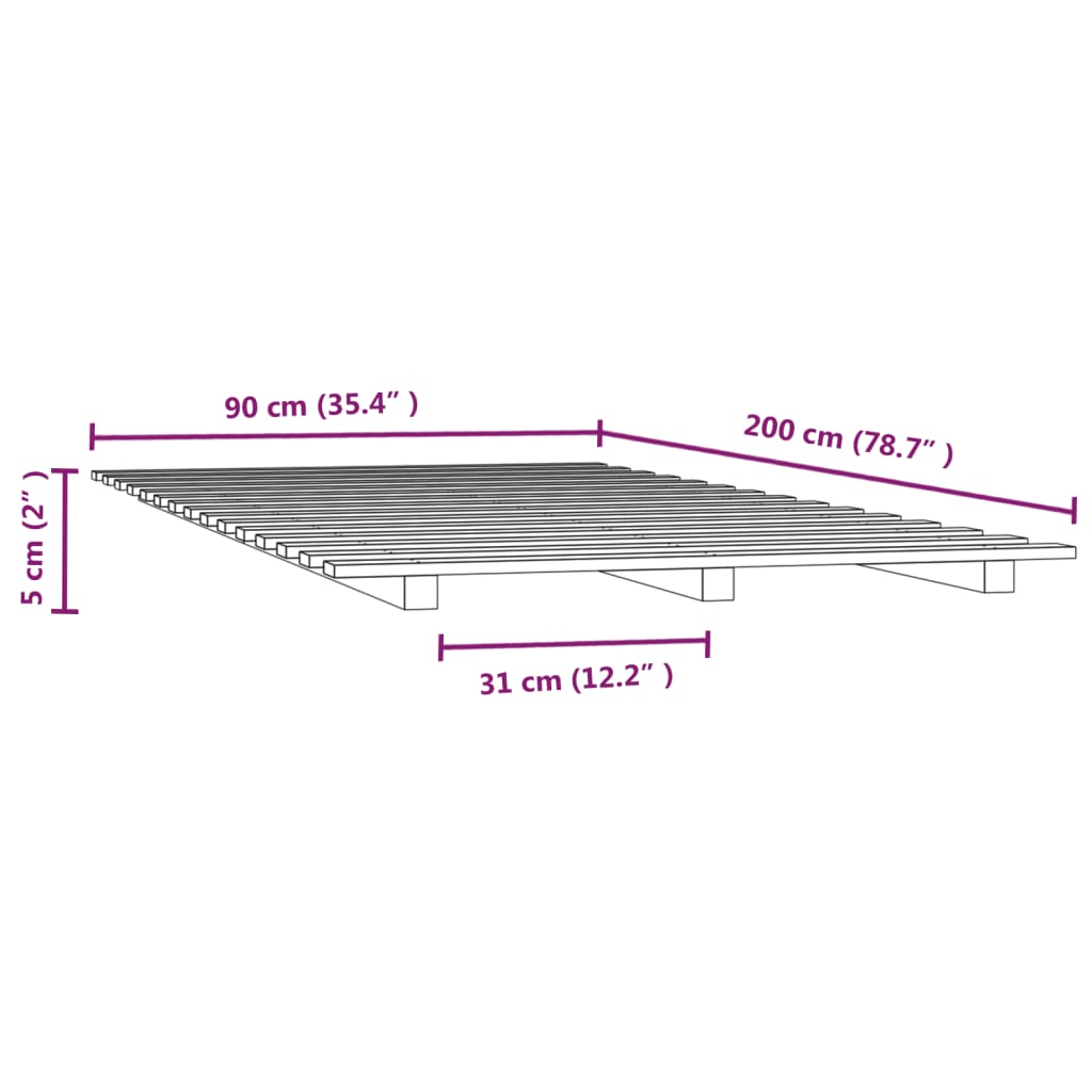 vidaXL Posteľný rám sivý 90x200 cm borovicový masív