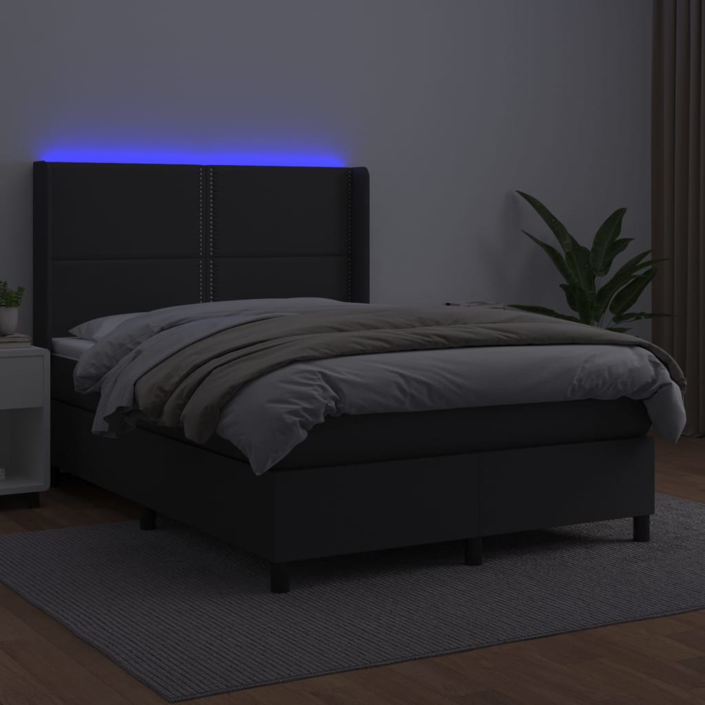 vidaXL Boxspring posteľ s matracom a LED čierna 140x200 cm umelá koža