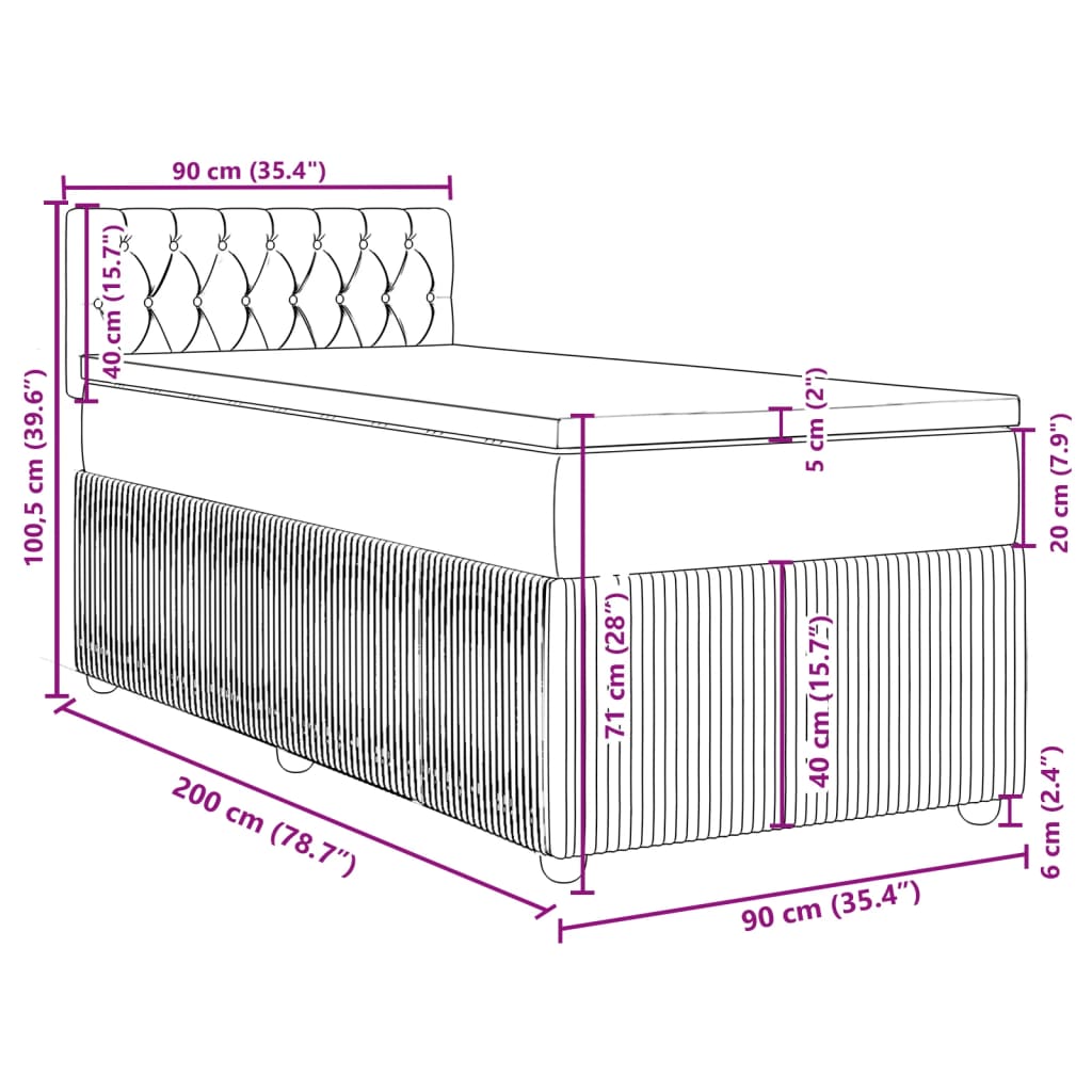 vidaXL Posteľný rám boxsping s matracom bledosivý 90x200 cm zamat