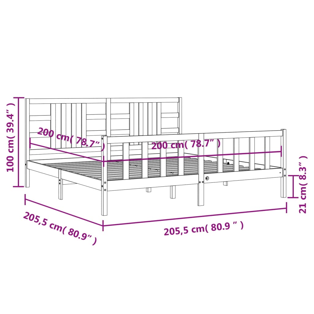 vidaXL Posteľný rám s čelom biely 200x200 cm masívne drevo