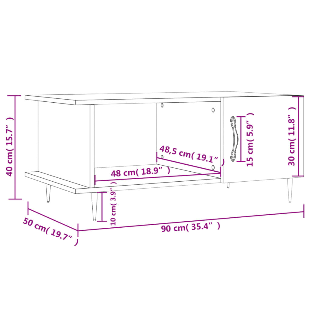 vidaXL Konferenčný stolík biely 90x50x40 cm kompozitné drevo