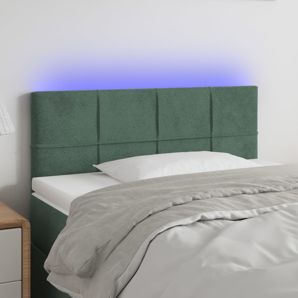 vidaXL Čelo postele s LED tmavozelené 100x5x78/88 cm zamat