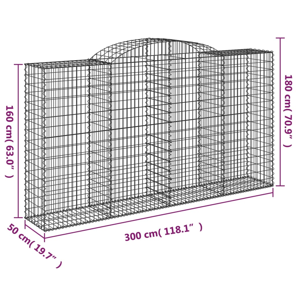 vidaXL Oblúkové gabiónové koše 17 ks 300x50x160/180cm pozink. železo