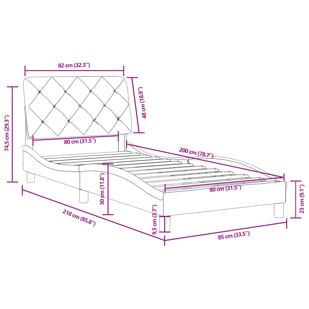 vidaXL Posteľ bez matraca tmavosivá 80x200 cm zamat