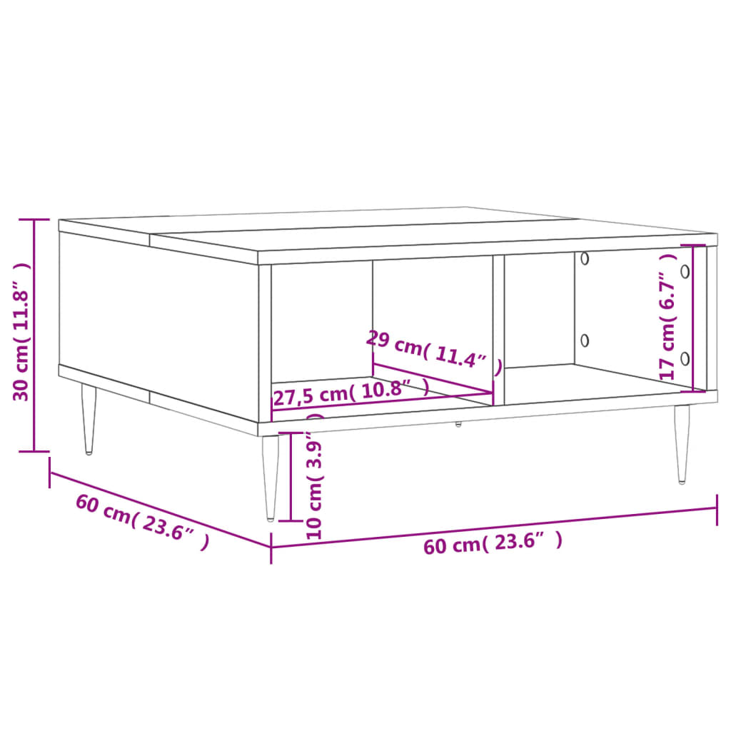 vidaXL Konferenčný stolík biely 60x60x30 cm kompozitné drevo