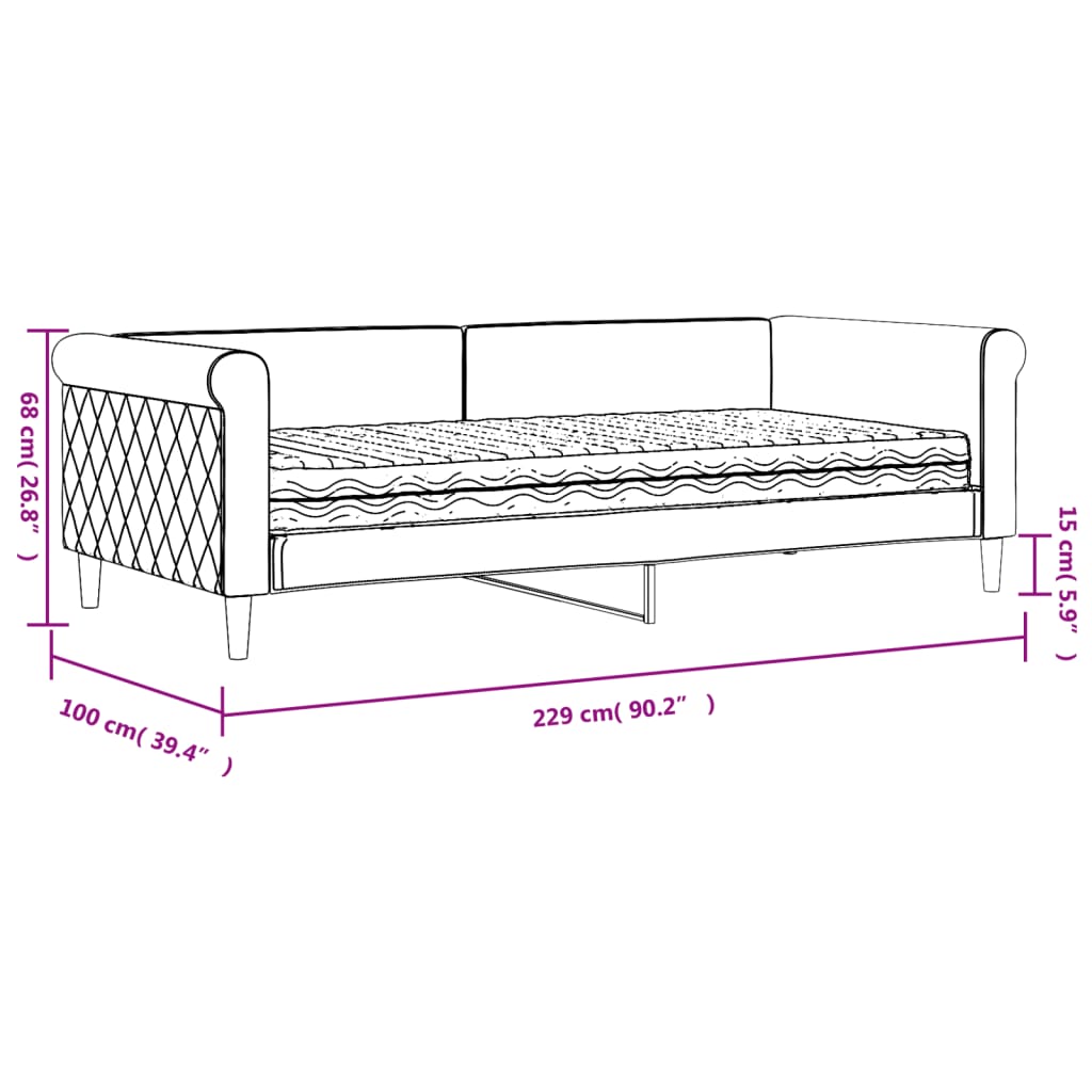 vidaXL Denná posteľ s matracom tmavosivá 90x200 cm zamat